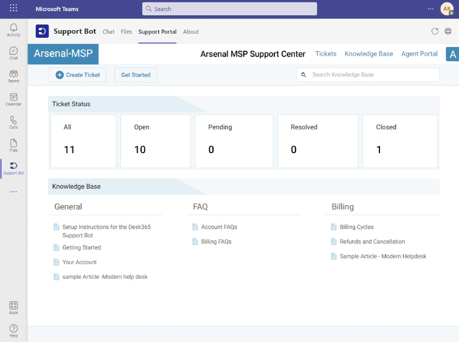 desk365- Reach Support Portal right within Teams