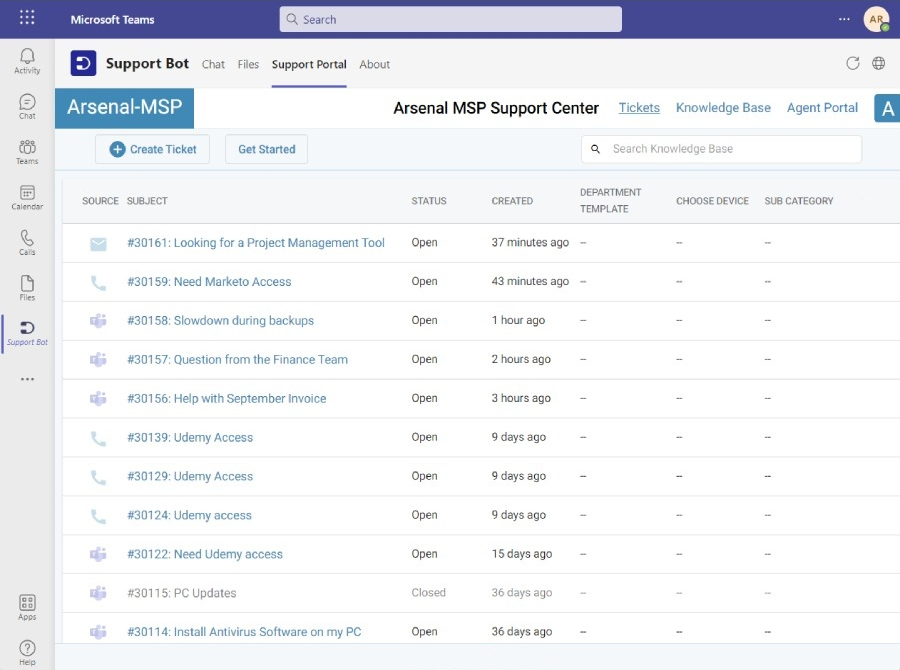 desk365- Reach Support Portal right within Teams